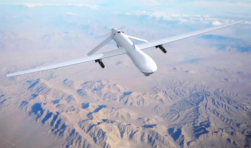 Photo of a military drone flies through the sky