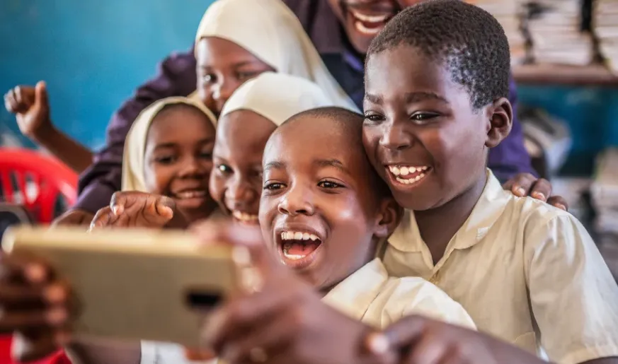 Kids using a mobile phone