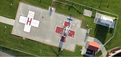 Aerial photo of a medical facility helicopter landing ground
